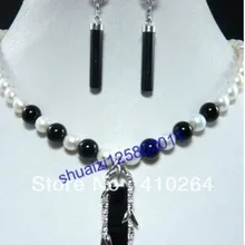 Wholesale_jewelry_wig$ Белый жемчуг и Черный Оникс Ожерелье, Серьги набор