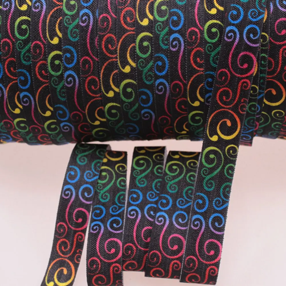 

2 Designs heat transfer rainbow swirl fold over elastic 100yards per roll, welcome custom printed