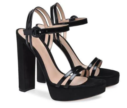 

Black platform high heel sandals for woman Fashion open heel ankle strap shoes Ladies super high chunky heel sandals Dress shoes