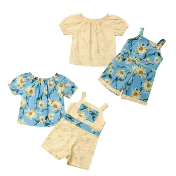 

2019 Toddler Infant Kids Baby Girl Clothes Set Summer Sunflower Short Sleeve Tops Bib Shorts Clothing Costume 2PCS Outfit