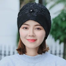 OZyc новые весенне-зимние женские одноцветные шапочки с черепами для женщин s девочек Slouchy жемчужная Шапочка-бини с цветочным узором