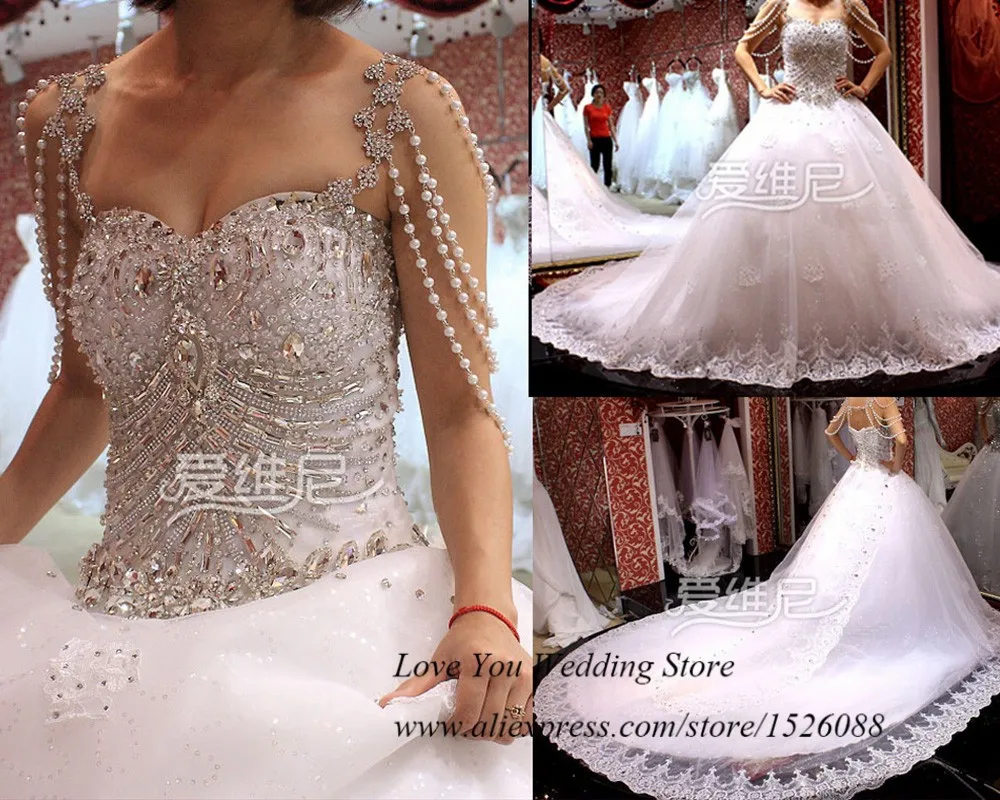 Роскошные Кристаллы для свадебного платья бальное платье кружевные свадебные платья невесты соборный Поезд корсет сзади на заказ Vestido de Noiva