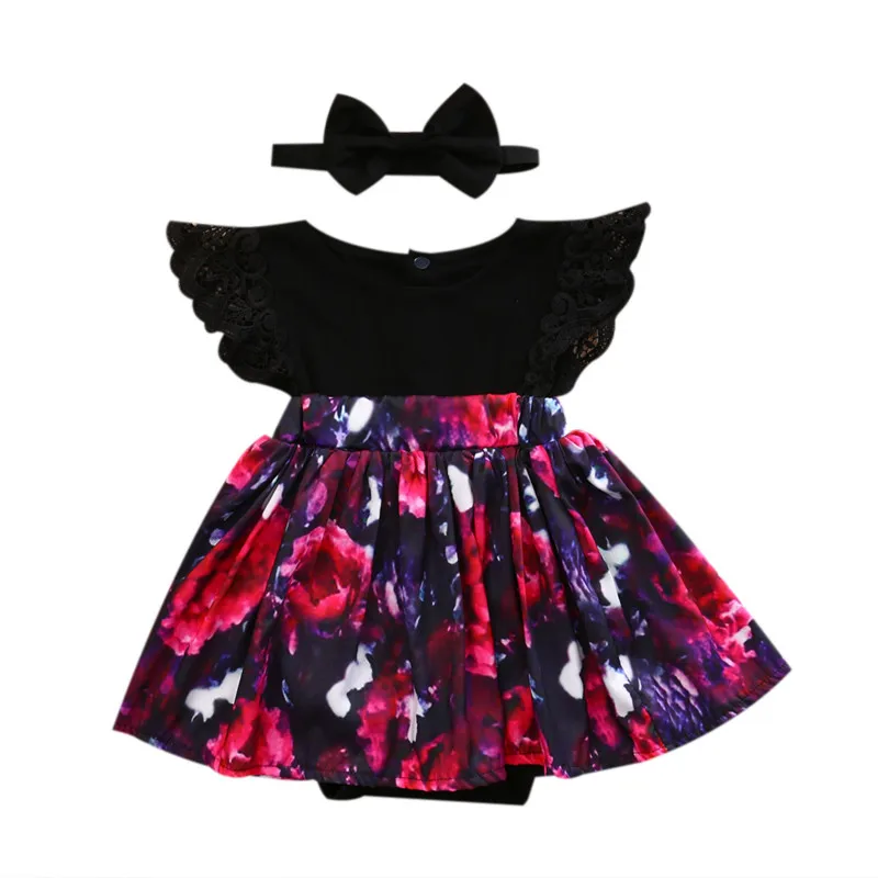 

2017 Summer Trendy Newborn Kid Baby Girl Sister Matching Floral Jumpsuit Lace Sleeve Flower Tutu Dress Outfits Lovely Headband
