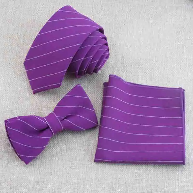  Business Ties Bowtie Handkerchief Sets Striped Ties For Men's Suits Wedding Collar Bow Tie Polyeste