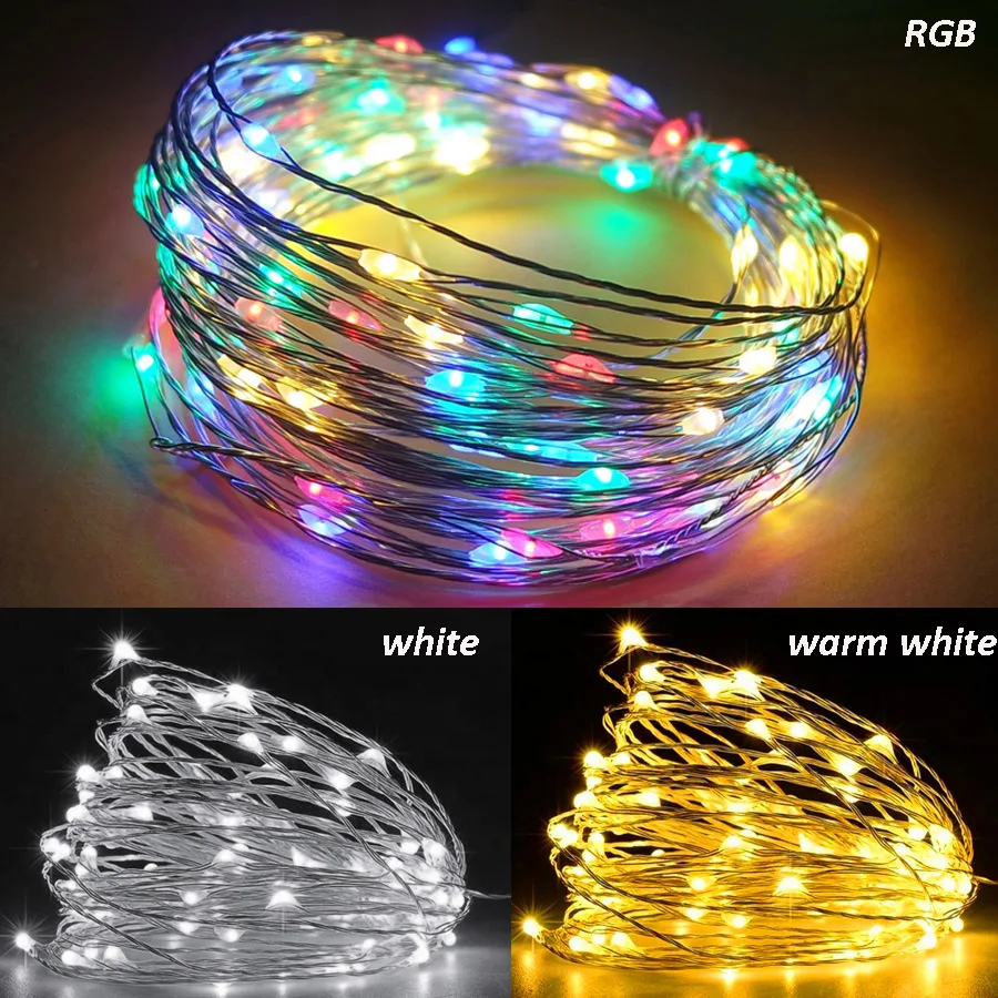 

LED String lights Copper Wire lights Lamp 5m RGB Led string outdoor for Christmas Wedding Home Party by CR2032 Button Battery