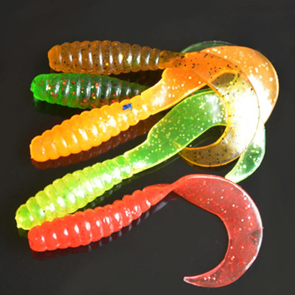 

10 pcs/bag Mixed Color Artificial Curly Tail Maggot Grub Worm Fishing Lures Soft Grubs 6.5cm 2g for Sea River Lake Fishing