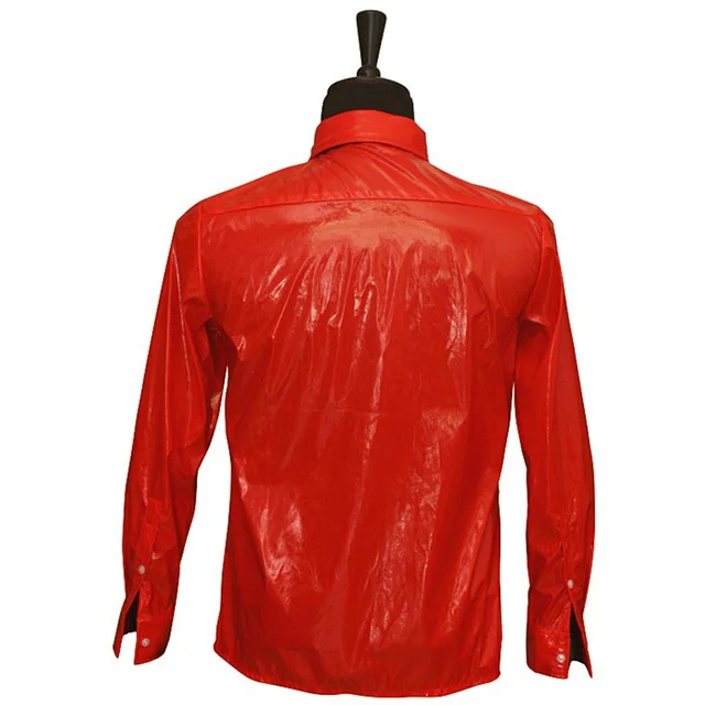 Unleash your inner rockstar with the MJ In Memory of Michael Jackson Red Patent Leather Dangerous BAD Jam Shirt