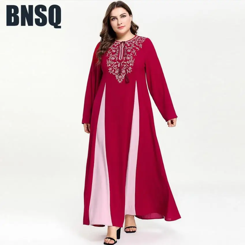 Модная вышивка мусульманская abaya Арабская Мода mAh халат syari полная длина поддельные две части мусульманские платья Рамадан абайя wq1542