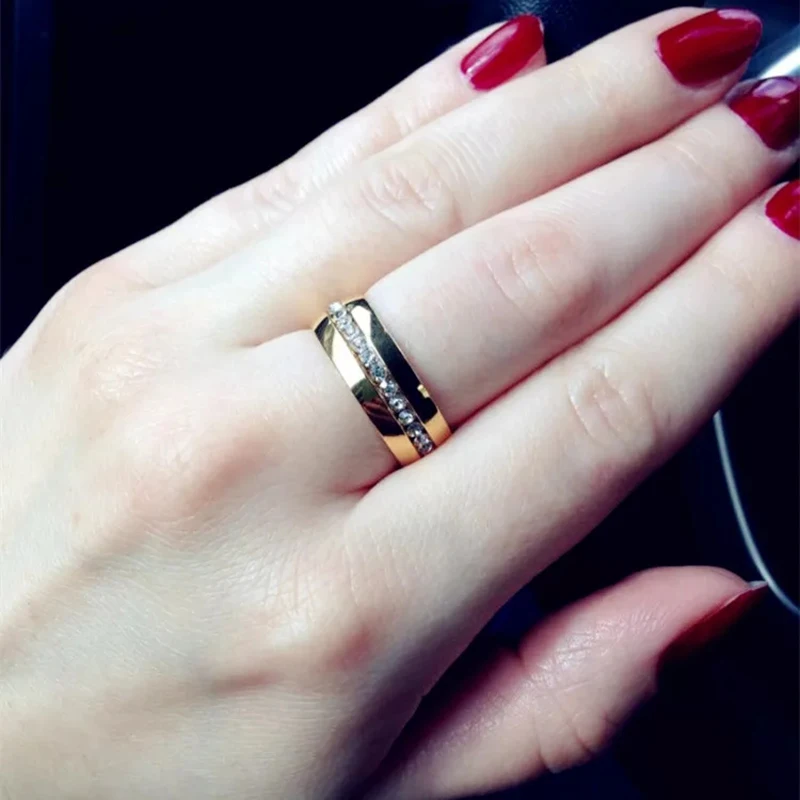 Stone Rings Fashion Rings Couple Rings Stainless Steel Rings Finger Rings Metal Rings Fashion Ring Shining Clear White Stones Women Rings 6mm Gold Color Stainless Steel Couple Rings Fashion Jewelry