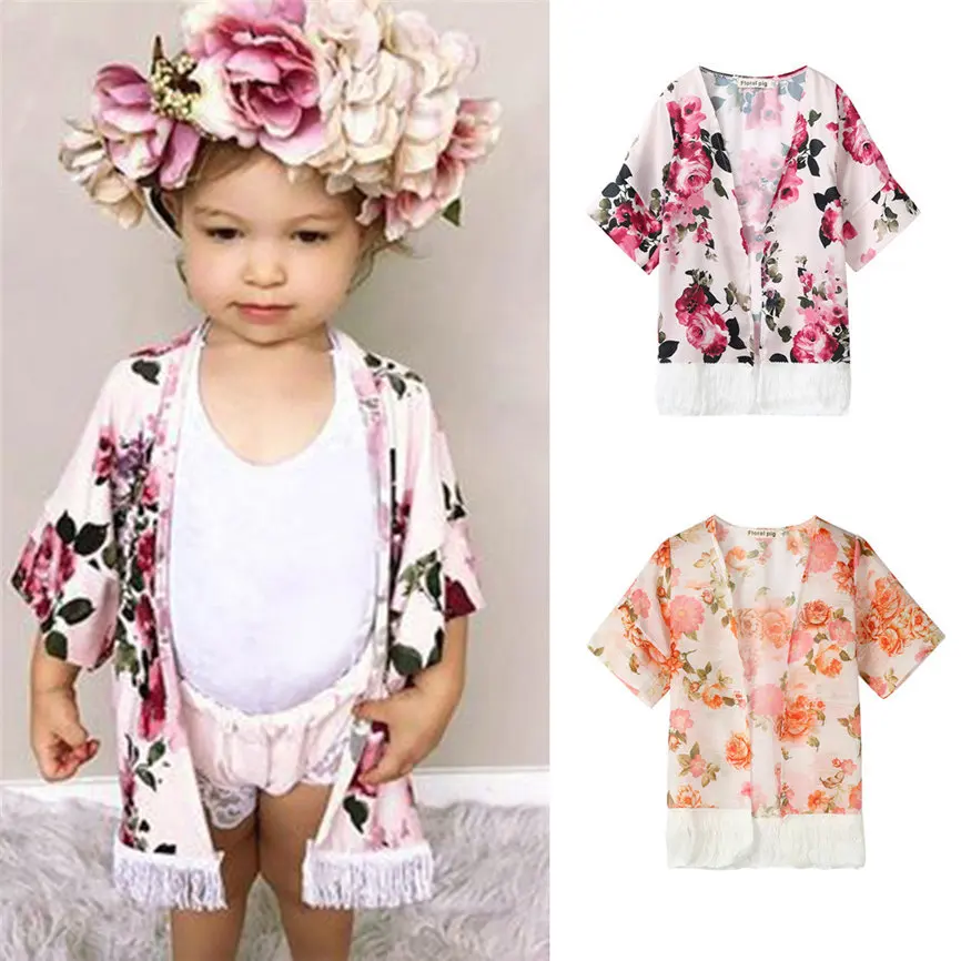 Cute Summer&Spring Coats Toddler Baby Girls Flower Tassel Kimono Shawl