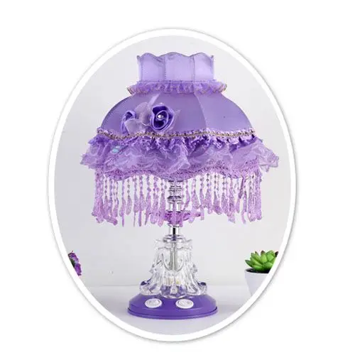 Современная Европейская кружевная настольная лампа принцессы, настольная лампа с стеклянной основой, настольная лампа из розовой ткани, абажур, свадебная настольная лампа - Цвет корпуса: A-Purple