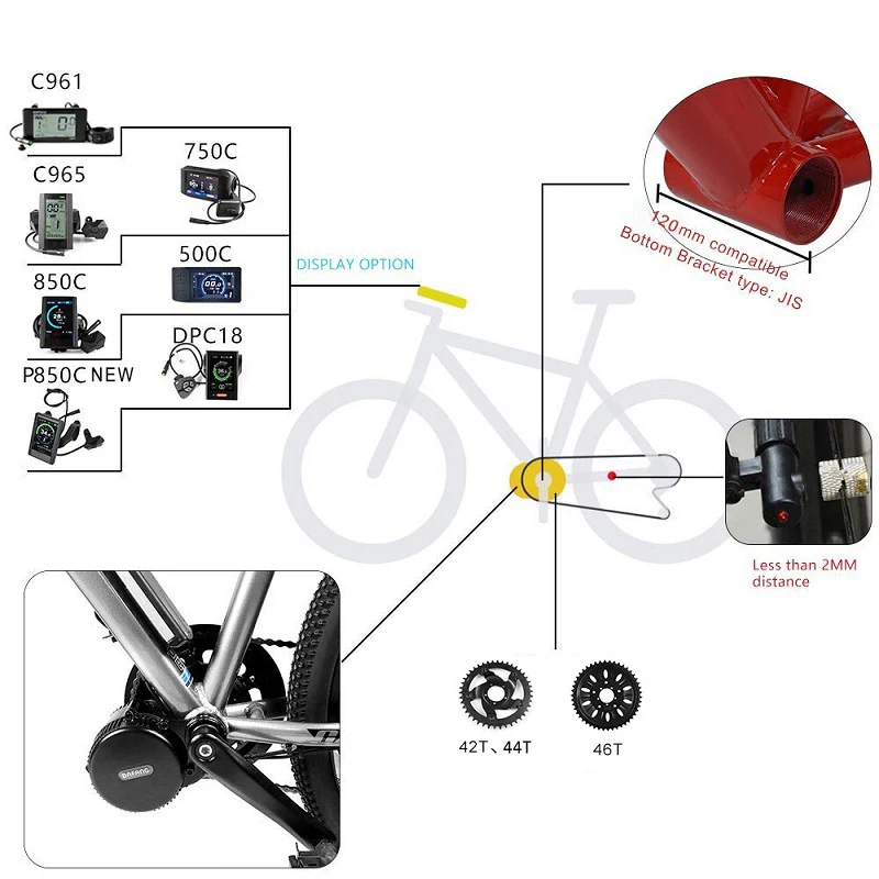 Flash Deal Mid Drive Motor 48V 1000W 120mm Bafang 8Fun BBS03 BBSHD Electric Bike Conversion Kit 42T 44T 46T with 6V LED Light Gift 4