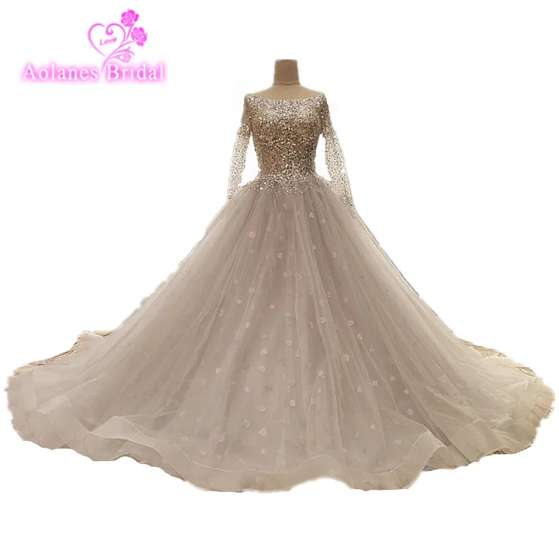 2017 New Real Photos Gray Formal Long Sleeves Evening Dress Gown See Through Back Beading Sequined Handwork Prom Dresses | Свадьбы и