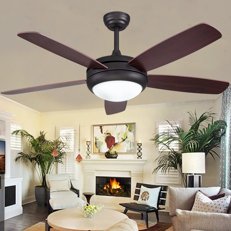 Creative Ceiling Fan with 5 wooden Blades and Light Ceiling Fan Brushed Nickel Industrial fan Modern 42/48/58 inch 220V