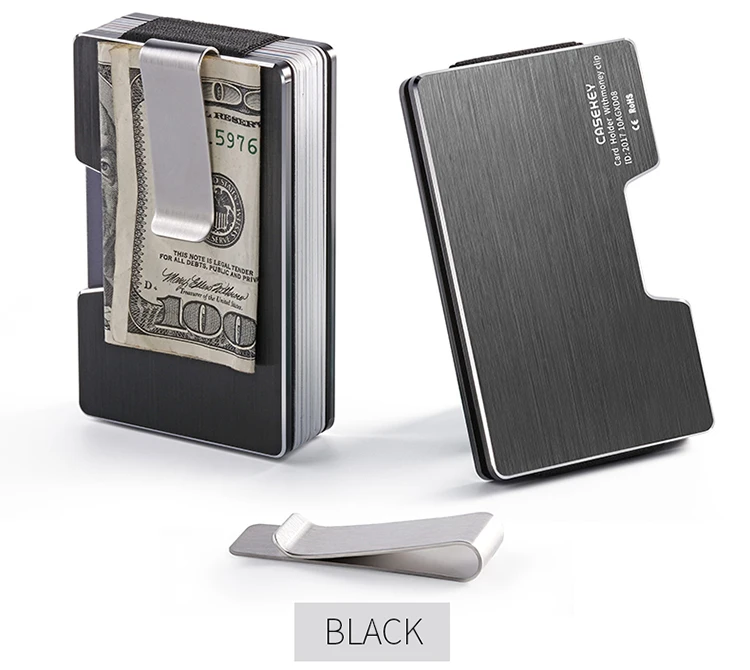 P. KUONE дизайн тонкий металлический бизнес кредитный держатель для карт анти-главный дорожный мини кошелек человек RFID кошелек деньги кошелек подарок на день рождения - Цвет: black