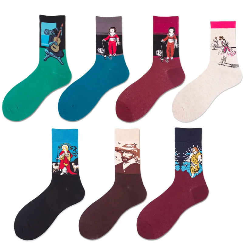 

ROCKBOTTOM Men's Casual Combed Cotton Socks Napoleon Jesus Mona Lisa Famous Oil Paintings Crew Colorful Funny Happy Socks