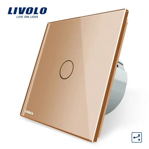 One Gang Gold Livolo стандарт ЕС настенный выключатель 2 способ управления сенсорный экран переключатель, Хрустальная стеклянная панель, 220-250 В, VL-C701S-1/2/3/5 - Цвет: One Gang Gold