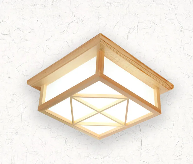 

Modern Square Surface Mounted OAK Wood PVC Shade Home Wooden LED Ceiling Lamp Fixture For Living Room Bedroom