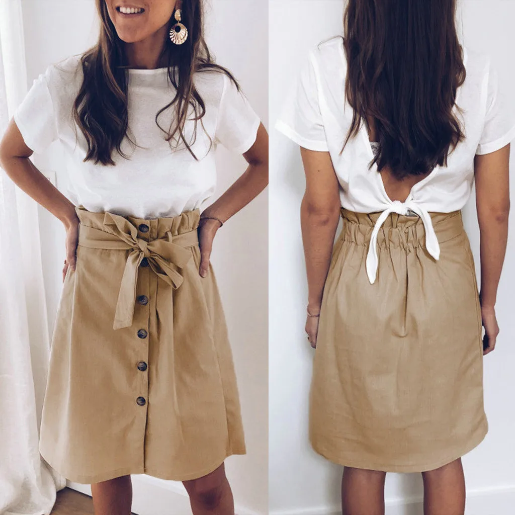 

faldas mujer moda 2019 Women's Sexy Fashion Solid Color Skirt Strap Bow Button Mini Skirt jupe femme saia spodnica midi skirt