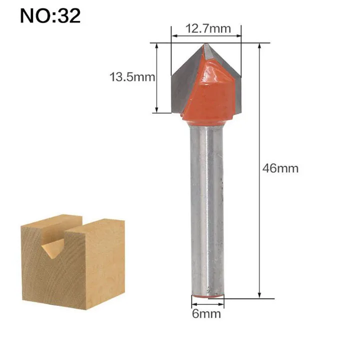 Фреза 1 шт. 6 мм хвостовик древесины фрезы прямой концевой фрезы триммер очистка заподлицо отделка угловая круглая бухта коробка биты инструменты - Длина режущей кромки: NO 32