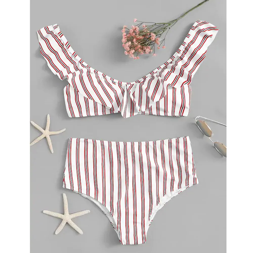 

MUQGEW Women Sexy Striped Backless Bandage Push-Up Padded Tankini Beach Halter Bikini Swimwear Beachwear Swimsuit Bikini 2019