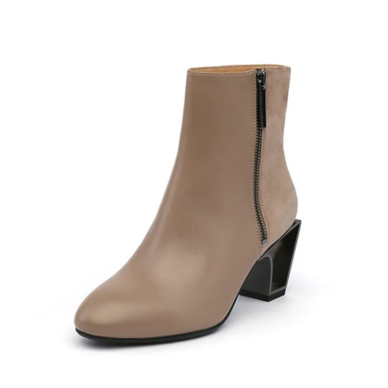 Cuero Botines Cremallera Chelsea Altos Khaki Femina Chunky Otoño Lateral Tobillo Botas Genuino Jadyrose negro De Mujeres 7 Tacones Cm qzwxYStaF