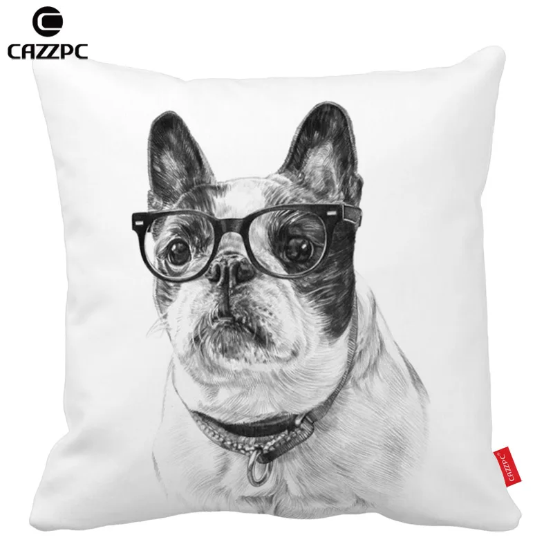 Hitam Dan Putih Bulldog Anjing Pet Kacamata Cetak Mobil Dekoratif