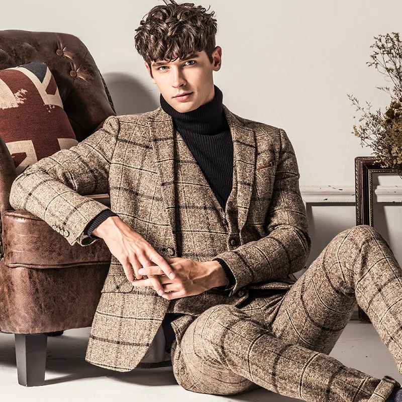 

Brand Men Clothing New Autumn men suit jackets plaid single breasted suit coat mens formal wedding suit slim fit plus size suit