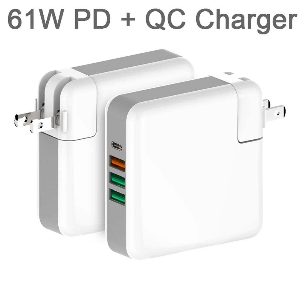 

New Coming 61W Power Type C Wall Adapter QC 3.0 PD Quick Charge Plug For Macbook iPad iPhone XS Max Multi-Port USB Power Supply