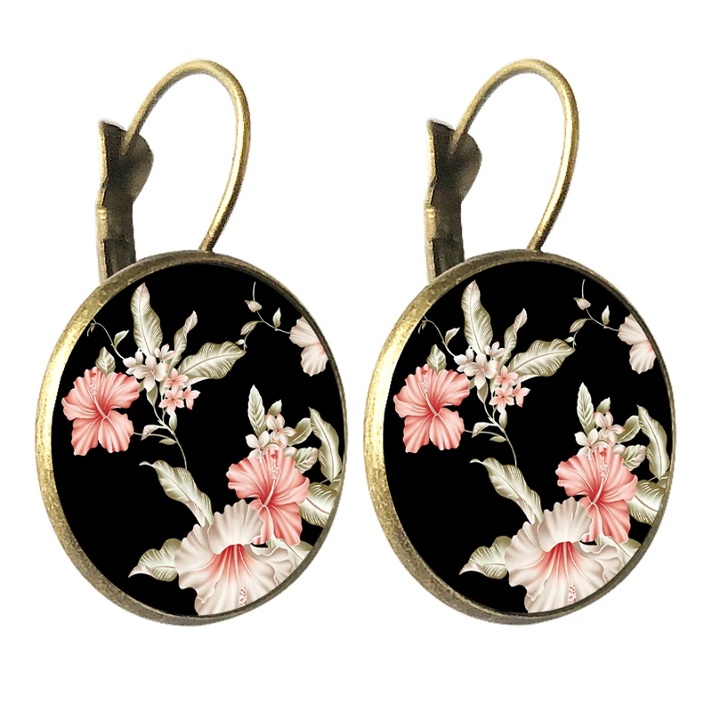 bronze hoop Earring - blossom flower