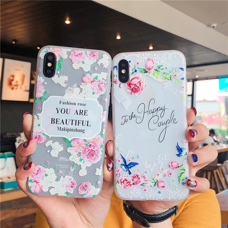 

Rose Flower Phone Case For iPhone 7 8 Plus XS Max XR Cases For iPhone X 7 8 6 6S Plus Transparent Scrub Soft TPU Cover