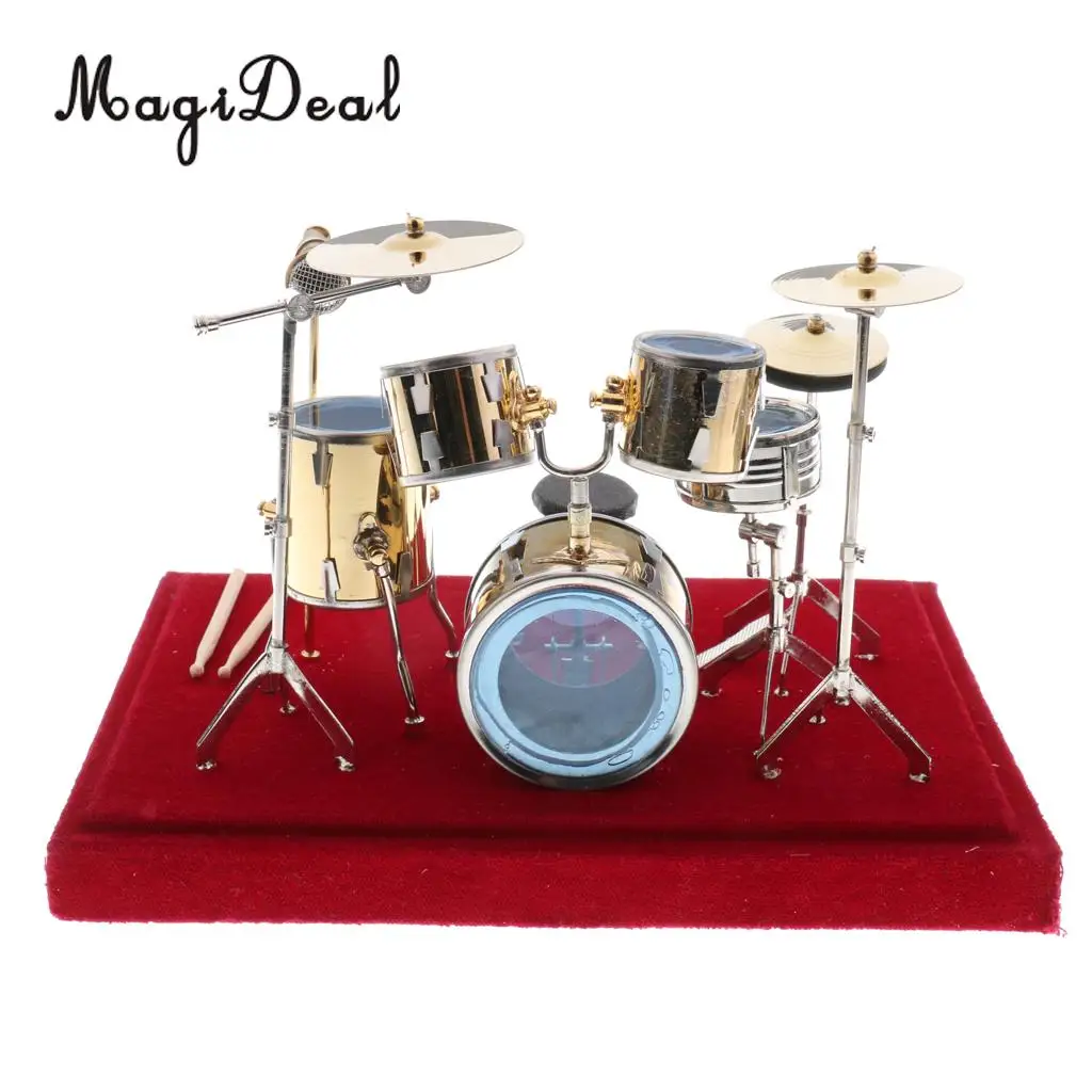 14*10*10cm Miniature Copper Drum Set Musical Instrument Model for Dollhouse Home Room Desk Table Display Ornaments Children Toy