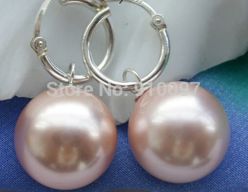 

>>>16mm round pink south sea shell pearl dangle earring silver