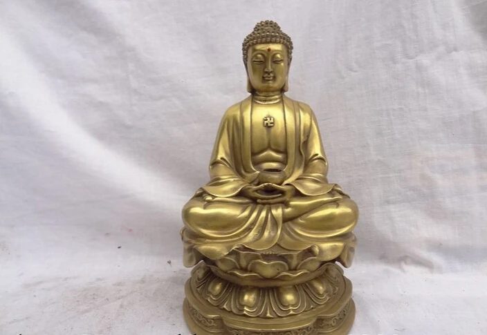 

song voge gem S4818 8" Chinese Buddhism Pure Brass Lotus Sakyamuni Shakyamuni Buddha Bowl Statue