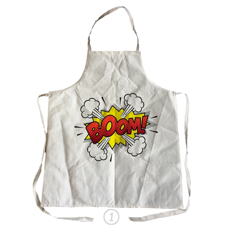 Женский Кухонный Фартук из льна и хлопка с узором BOOM BANG POW WOW|APRON3| |