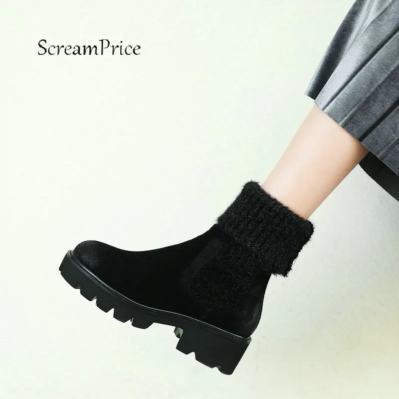 

Women Suede Platform Comfort Square Heel Ankle Boots Fashion Slip On Round Toe Booties Ladies Fall Winter Shoes Black