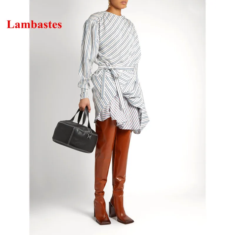 Talon Piste Femmes Pic Sur Femenina 2018 Up Botas En Pic Cuir Bottes Zip Genou Hiver Le Brun Rétro Bout Solide As as Verni Carré vmn0wN8