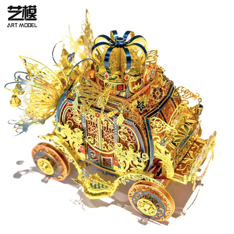 MU 3D Metal Puzzle Blue Rincess Carriage LED Voice control light model DIY Laser Cut Assemble