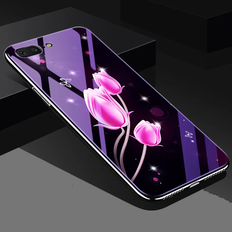 

Painted Glass Case For Oppo F11 Pro Reno A7 2018 R7 R7S Plus R17 Pro F9 A7X A5 A3S Find X F7 A9 R15 Cover Plating Edge Housing