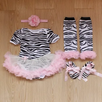

4PCs per Set Infant Lace Romper Pink Zebra Baby Girls Tutu Dress Headband Shoes Leggings for 0-12months Free Shipping