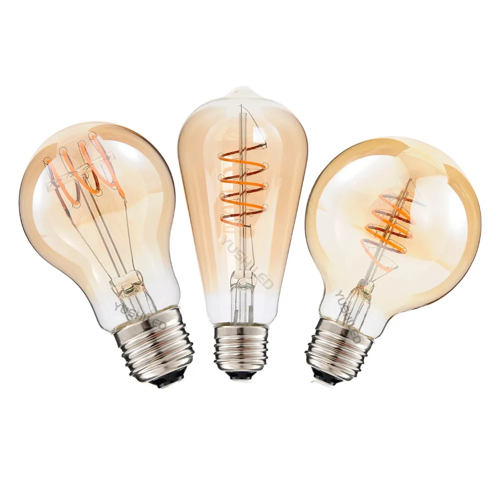 

Vintage Spiral Lamp AC 110-220V G80 ST64 A19 Dimmable 4W 2200K Soft Flexible Filament LED Bulb For Bar home decorate