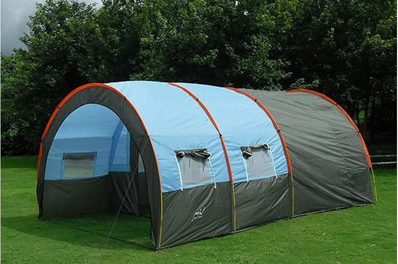 Большие палатки для кемпинга, 10 человек, вечерние, пляжные, туристические, двухслойные, водонепроницаемые, на открытом воздухе, для кемпинга, 2 комнаты, семейные, туннельные палатки - Цвет: Синий