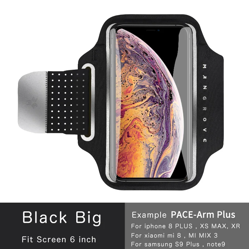 Прозрачная повязка на руку для сенсорного экрана, для бега, для мобильного телефона, на руку, спортивная сумка на руку, для фитнеса, универсальный чехол на руку для телефона - Цвет: Black Big