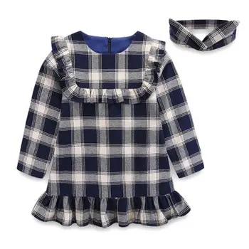 

New Autumn cute cotton Baby Girl Checked Dress Toddler Plaid Clothes Girls Ruffles Long-sleeved Kids Party Pageant Dresses