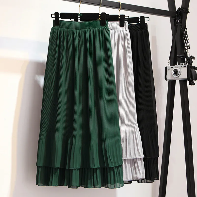 Online Frauen Chiffon Gefaltete Rock Vintage Hohe Taille Röcke für frauen Saia Lange Rokken 2018 Sommer Stil Jupe Femme Rüschen Rock