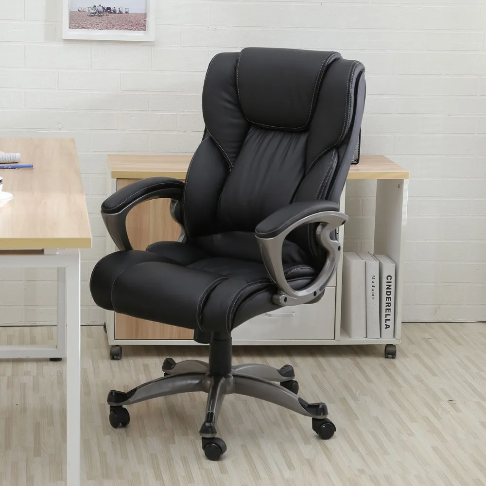 Executive Task Ergonomic Computer Desk Black PU Leather