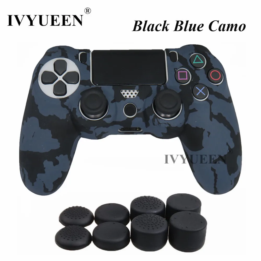 IVYUEEN для Dualshock 4 силиконовая камуфляжная Защита Чехол для playstation 4 PS4 DS4 Slim Pro контроллер кожи с 8 захватами для большого пальца - Цвет: Black Blue Camo