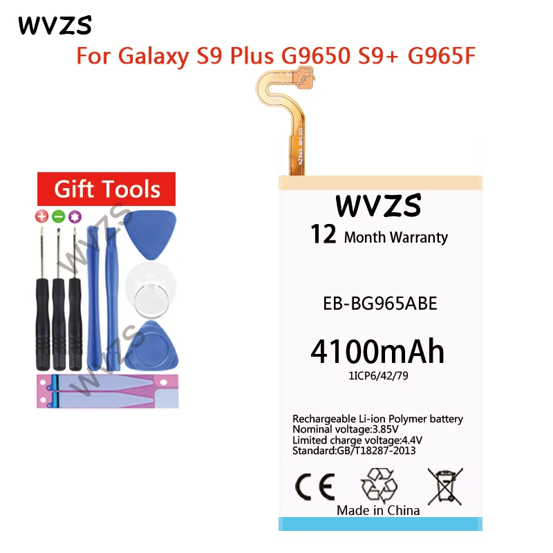 

wvzs 4100mAh Li-Polymer Battery EB-BG965ABE For Samsung GALAXY S9 Plus G9650 S9+ G965F Replacement Batteries