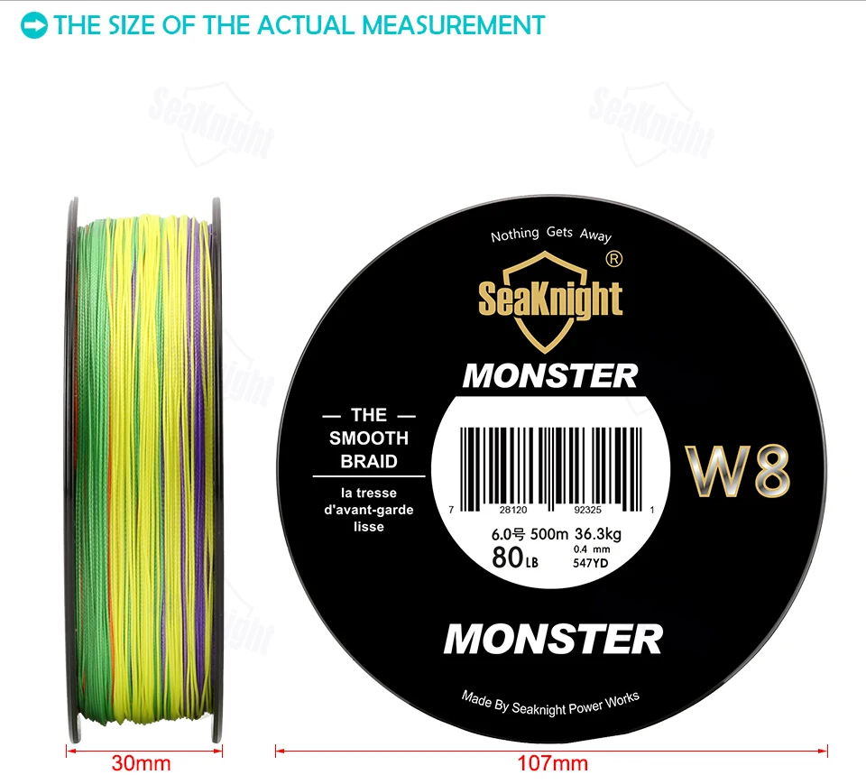SeaKnight 500 м леска PE 8 нитей 300 м W8 многоцветная леска от 15 до 100 фунтов гладкие плетеные лески для ловли карпа в морской воде