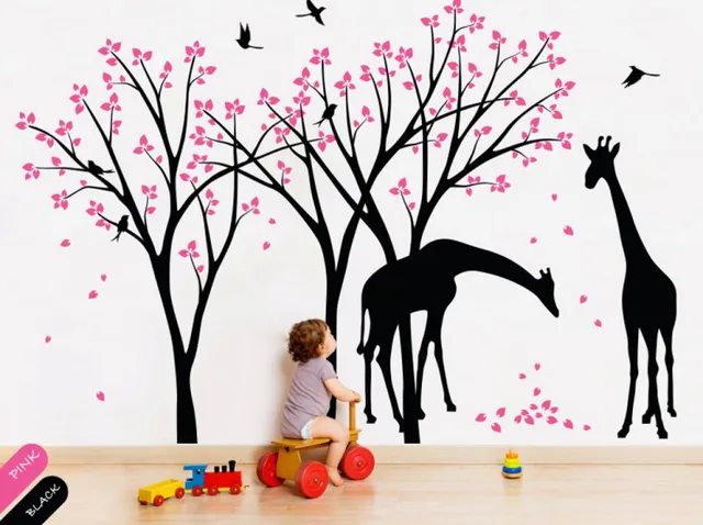 giraffe decal jungle nursery birds wall sticker gender neutral wall
